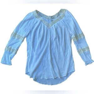 boho plisse & lace long sleeve blouse